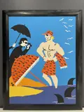 Le modèle et le photographe à la plage. Maquette probablement pour une couverture de The New Yorker by Michael Roberts, Collage sur papier fort, sold Feb 2022