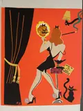 Come to an "It" girl party !" Maquette probablement pour la couverture d'un numéro spécial Halloween de The New Yorker by Michael Roberts, Collage sur papier fort, sold Feb 2022
