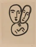 Trois têtes ; À l'amitié". (Masques d'Apollinaire, Matisse et Rouveyre). 1951-1952 by Henri Matisse, Aquatinte, sold Mar 2019