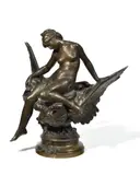 L'enlèvement d'Hébée par Jupiter by Jules Roulleau, Bronze patiné reposant sur un socle circulaire à gradins, sold Nov 2025