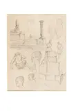 Esquisse pour la lithographie "Sphinx" de la série "Pétersbourg en 1921" by Mstislav Dobuzhinsky, 1920, Crayon sur papier, sold Oct 2025