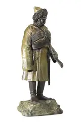 Cosaque de la mer Noire à Sébastopol, 1854-1855 by Ivan Fedorovich Kovshenkov, Bronze à patine nuancée reposant sur un socle figurant un rocher, sold Oct 2025