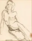 Femme nue assise by François Desnoyer, Crayon sur papier, sold Nov 2018