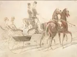 Calèche aux chevaux rouges by Constantin Guys, Aquarelle et encre sur papier H_16,5 cm L_22 cm Provenance: - Ch, sold Nov 2018