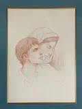 Couple by Anatola Soungouroff, Sanguine sur papier, sold Jul 2022