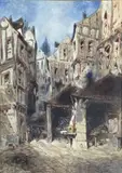 Vue de ruelle by Eugène Deshayes, Aquarelle et gouache sur papier, sold Jul 2022