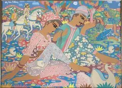 Couple d'indiens by Aly Ben Salem, Gouache sur carton, sold Jul 2022