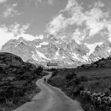 Le cycliste, Route de Névaches, le Briançonnais, Hautes-Alpes by José Nicolas, 2015, Tirage Fine Art, légendé et signé au dos par le photographe, sold Feb 2025
