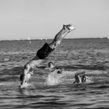 Plongeon, plage du Mourillon, Toulon by José Nicolas, 2009, Tirage argentique, légendé et signé au dos par le photographe, sold Feb 2025
