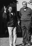 Henri Salvador et René Monory à Poitiers, la partie de pétanque by José Nicolas, 1989, Tirage argentique, légendé et signé au dos par le photographe, sold Feb 2025