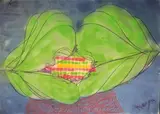 Blason de la soie trouvé dans la mâche sauvage by Jean Messagier, Pastel et tampon sur papier signé en bas à droite, sold May 2017