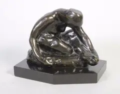 Nu Féminin assis se tenant le pied gauche by Auguste Rodin, 1973, Epreuve en bronze à patine brun nuancé, sold May 2017