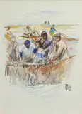 La remontée des filets (Projet d'illustration) by Charles Fouqueray, Aquarelle monogrammée en bas à droite, sold May 2017