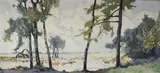 Au bord de l'étang by Lucien Péri, Gouache sur papier marouflé sur toile et signée en bas à droite, sold May 2017