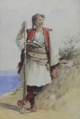Combattant Grec by Adolphe Yvon, Aquarelle et crayon sur papier signé à droite au centre, sold May 2017