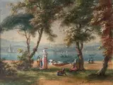 Repos au bord du bosphore by Auguste Étienne François Mayer, Aquarelle et gouache sur papier signée en bas à droite, sold May 2017