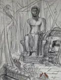 Bouddha assis à Angkor by André Maire, 1952, Fusain et sanguine signé et daté en bas à droite, sold May 2017