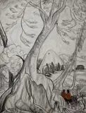 Procession d'éléphants aux environs de Dalat by André Maire, 1956, Fusain, sanguine et rehauts brun et noir signé et daté en bas à gauche, sold May 2017