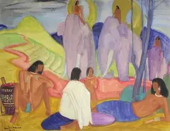 L'arrivée à dos d'éléphants by André Maire, 1950, Aquarelle et gouache signée et datée en bas à gauche, sold May 2017