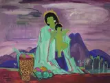 Mère et enfant, coucher du soleil au Laos by André Maire, 1954, Gouache signée et datée en bas à gauche, sold May 2017
