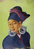 Portrait thaï, femme Phu noï, 1991 (?) by Léa Lafugie, Gouache sur panneau signé en bas à droite, sold May 2017