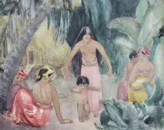 Premiers pas by Marthe van Deryken, Aquarelle signée en bas à droite, sold May 2017