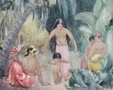 Premiers pas by Marthe van Deryken, Aquarelle signée en bas à droite, sold May 2017