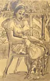 Jeune femme à l'éventail assise by Jean Michon, Crayon et lavis d'encre sur papier, sold May 2017