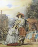 Le mariage de Figaro by Eugène Devéria, 1836, Aquarelle et gouache signée et datée en bas sur l'ourlet du coussin, sold Mar 2017