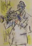 Le trompettiste by Gen Paul, Pastel signé en haut à gauche, sold Mar 2017