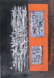 Composition sur fond rouge et noir by Jean Signovert, 1958, Gouache signée et datée "58" en bas, sold Mar 2017