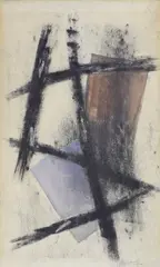 Composition abstraite by Jean Signovert, Technique mixte, fusain et gouache signé en bas à droite, sold Mar 2017