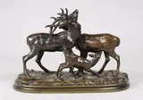 Famille de cerfs by Antoine-Louis Barye, Epreuve en bronze à patine brun nuancé, sold Mar 2017
