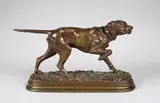 Chien à l'arrêt by Alfred Dubucand, Epreuve en bronze à patine brun rouge nuancé, sold Mar 2017