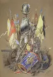 Trophée militaire by Victor Adam, Gouache signée en bas à droite, sold Dec 2016