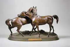 L'accolade by Pierre-Jules Mêne, Epreuve en bronze à patine brun nuancé, sold Dec 2016