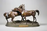 L'accolade by Pierre-Jules Mêne, Epreuve en bronze à patine brun nuancé, sold Dec 2016