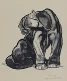 Jaguar noir assis by Paul Jouve, Lithographie originale, tirage au noir, sold Nov 2016