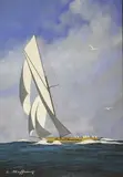Yacht à la manoeuvre filant vers babord by Léon Haffner, Gouache au pochoir signée en bas à gauche, sold Nov 2016