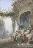 Scène de marché arabe by Paul B. Pascal, Gouache signée et dédicacée «Hommage respectueux de l'auteur à Madame Lavail, sold Nov 2016