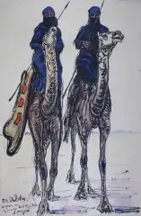 Les Touaregs du Hoggar by Paul Élie Dubois, Aquarelle, pastel et encre de chine sur papier signé et titré en bas à gauche, avec indica, sold Nov 2016