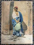 Egyptienne à la cruche by Salvatore Valeri, Aquarelle signe, sold Oct 2025