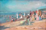 Deauville, l'heure du bain by Georges Binet, Pastel et technique mixte sur papier signé en bas à droite, sold Apr 2010