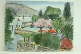 Port, fleurs et terrasses" by Roland Hamon, 1965, Aquarelle située en bas à gauche et signée en bas à droite, sold Feb 2010