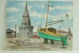 Tour lanterne et bateau" by Roland Hamon, 1967, Aquarelle située et datée en bas à gauche, sold Feb 2010