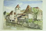 Vieilles maisons by Roland Hamon, Aquarelle signée en bas à droite, sold Feb 2010