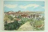 Bidart, église et montagne" by Roland Hamon, 1970, Aquarelle signée en bas à droite, sold Feb 2010