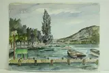 Lac d'Annecy, barques à Verrier" by Roland Hamon, 1961, Aquarelle signée et datée en bas à droite, sold Feb 2010