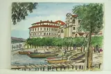 Isola Bella, palais de Borromée, église et bateau" by Roland Hamon, 1965, Aquarelle située en bas à gauche, sold Feb 2010