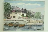 Lago di Como, Bellagio - Le Lido" by Roland Hamon, 1967, Aquarelle située et datée en bas à gauche, sold Feb 2010